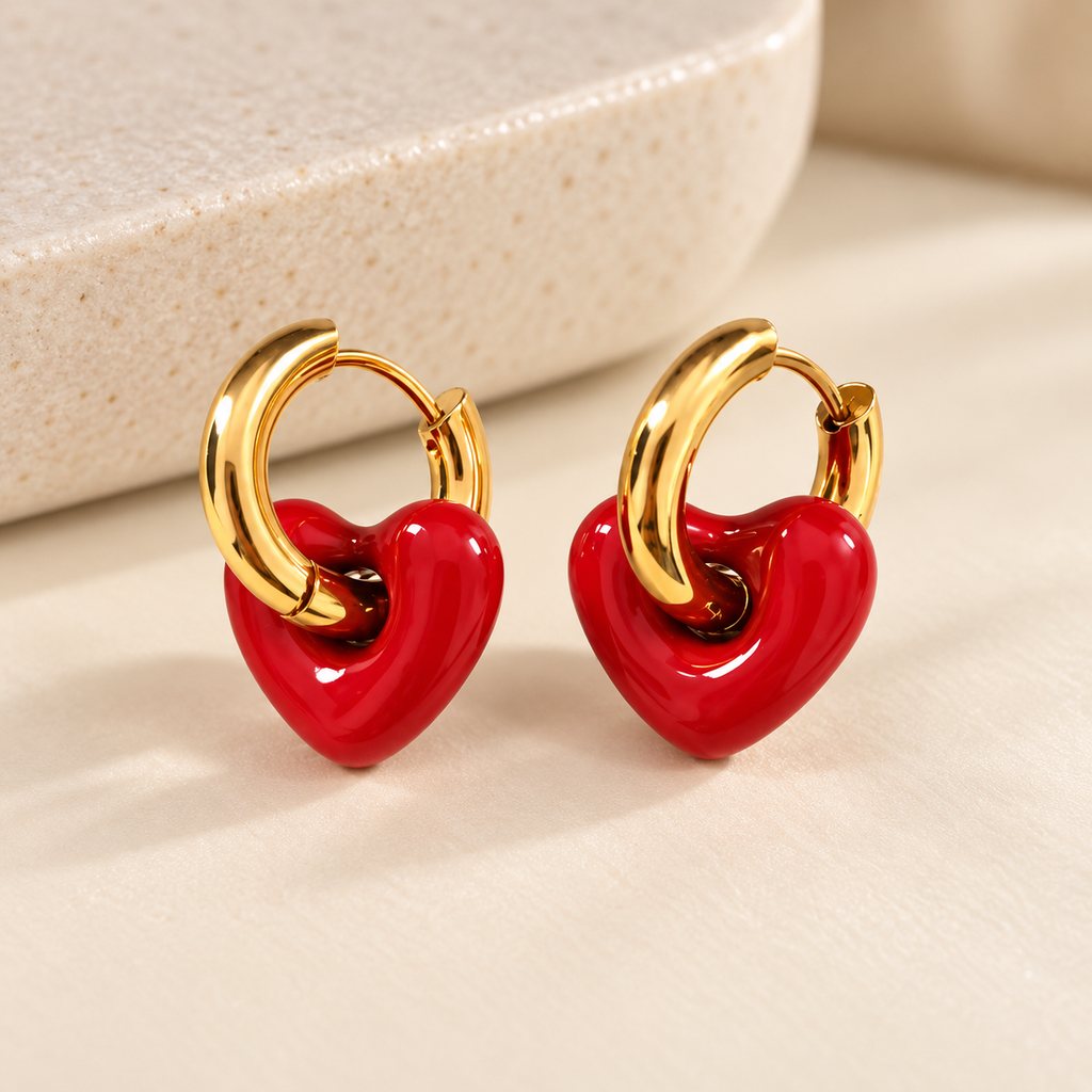 Amour Red Heart Hoops