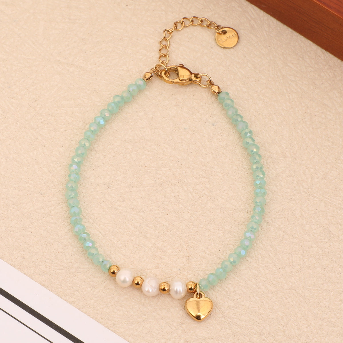 Mint Pearl Heart Bracelet