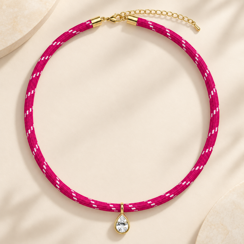Pink Teardrop Cord Necklace