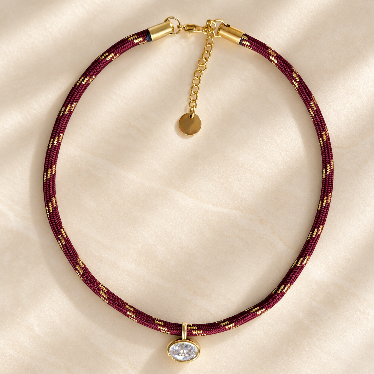 Burgundy Crystal Cord Necklace