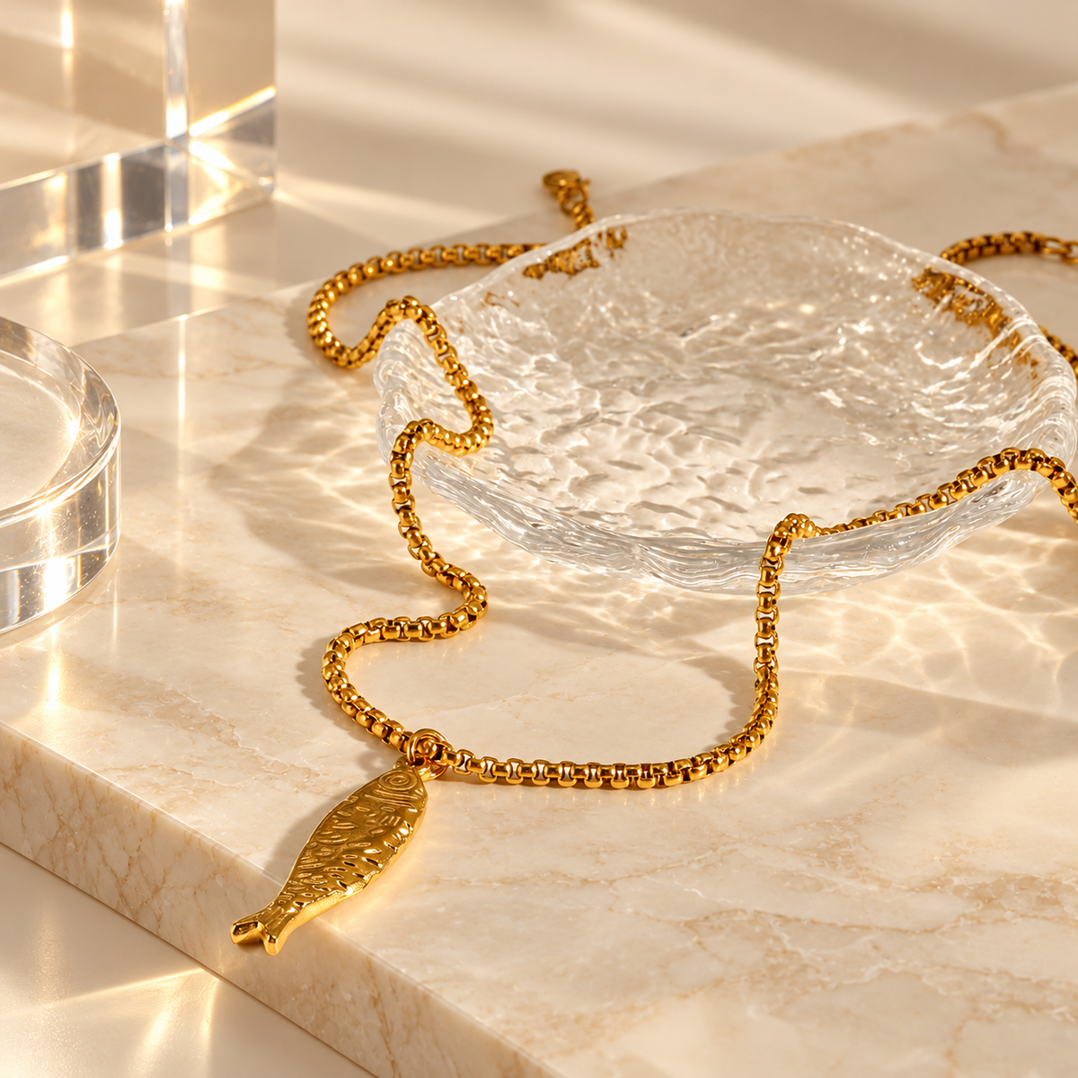 Golden Fish Pendant Necklace