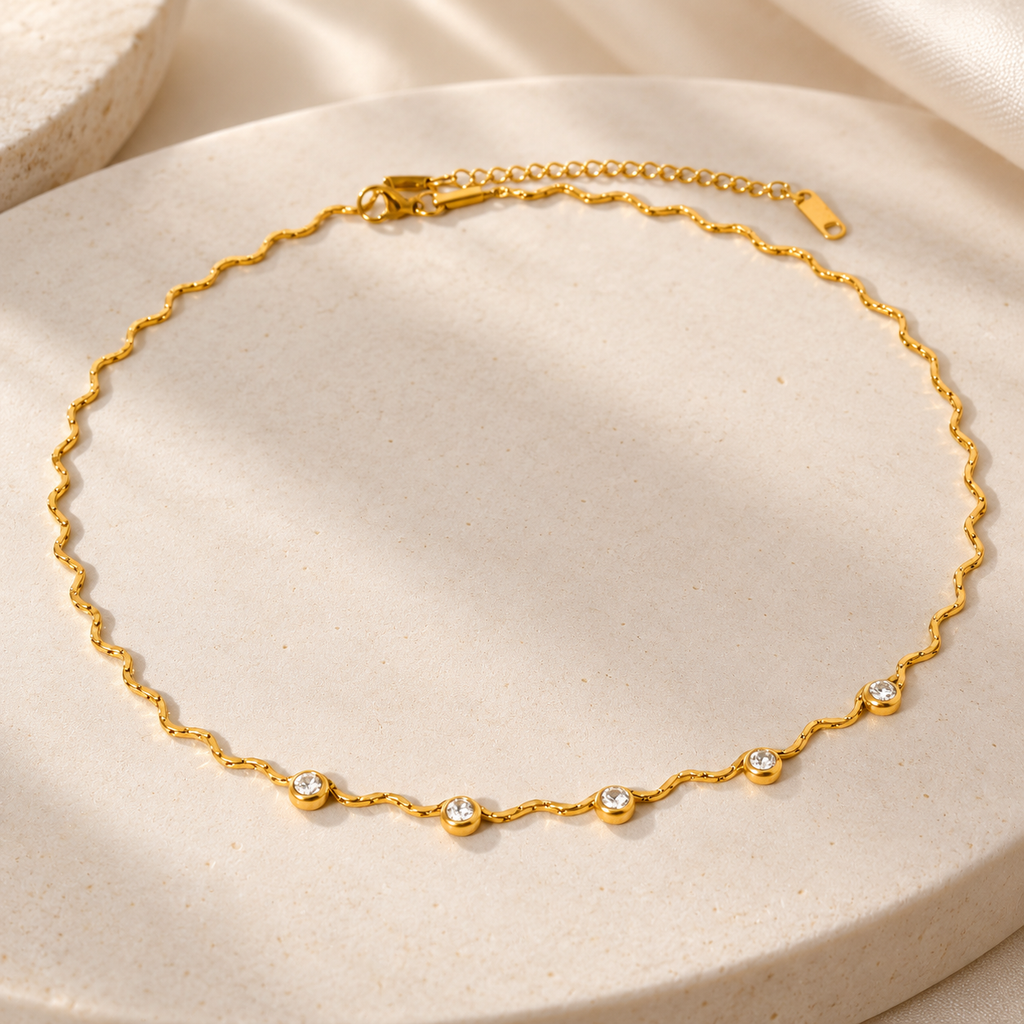 Golden Wave Crystal Necklace