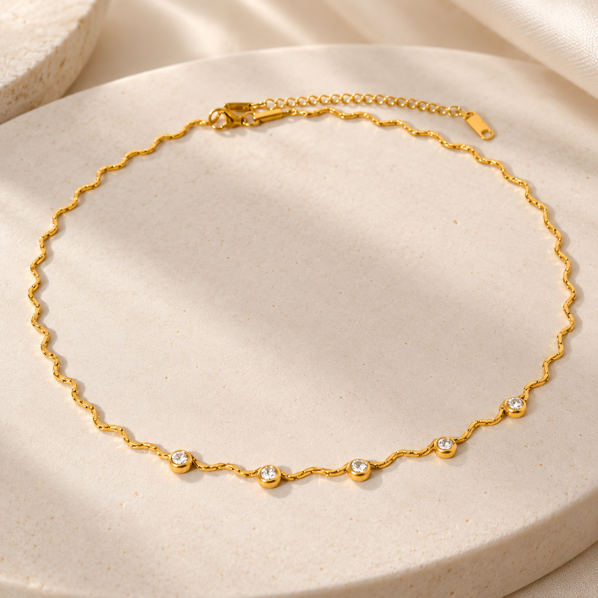 Golden Wave Crystal Necklace