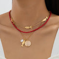 Red Beaded Fish Layered Necklace