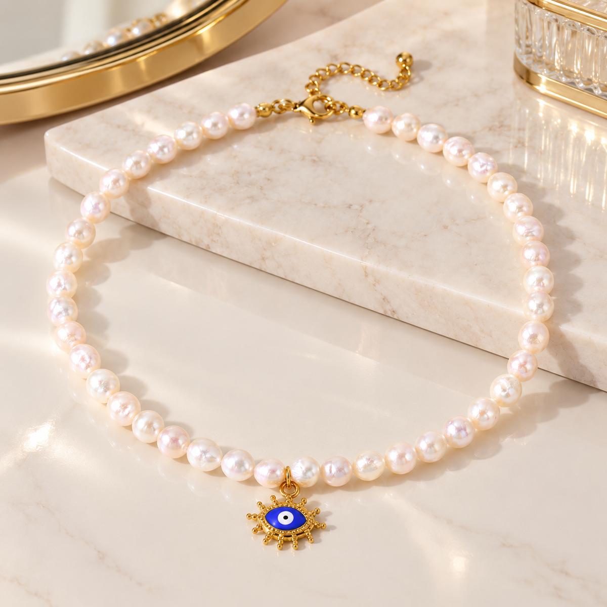 Pearl Evil Eye Necklace