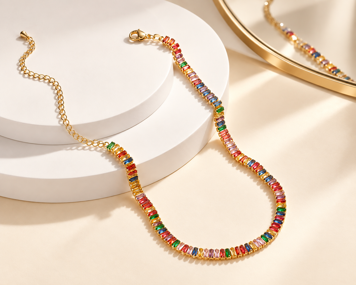 Rainbow Baguette Necklace