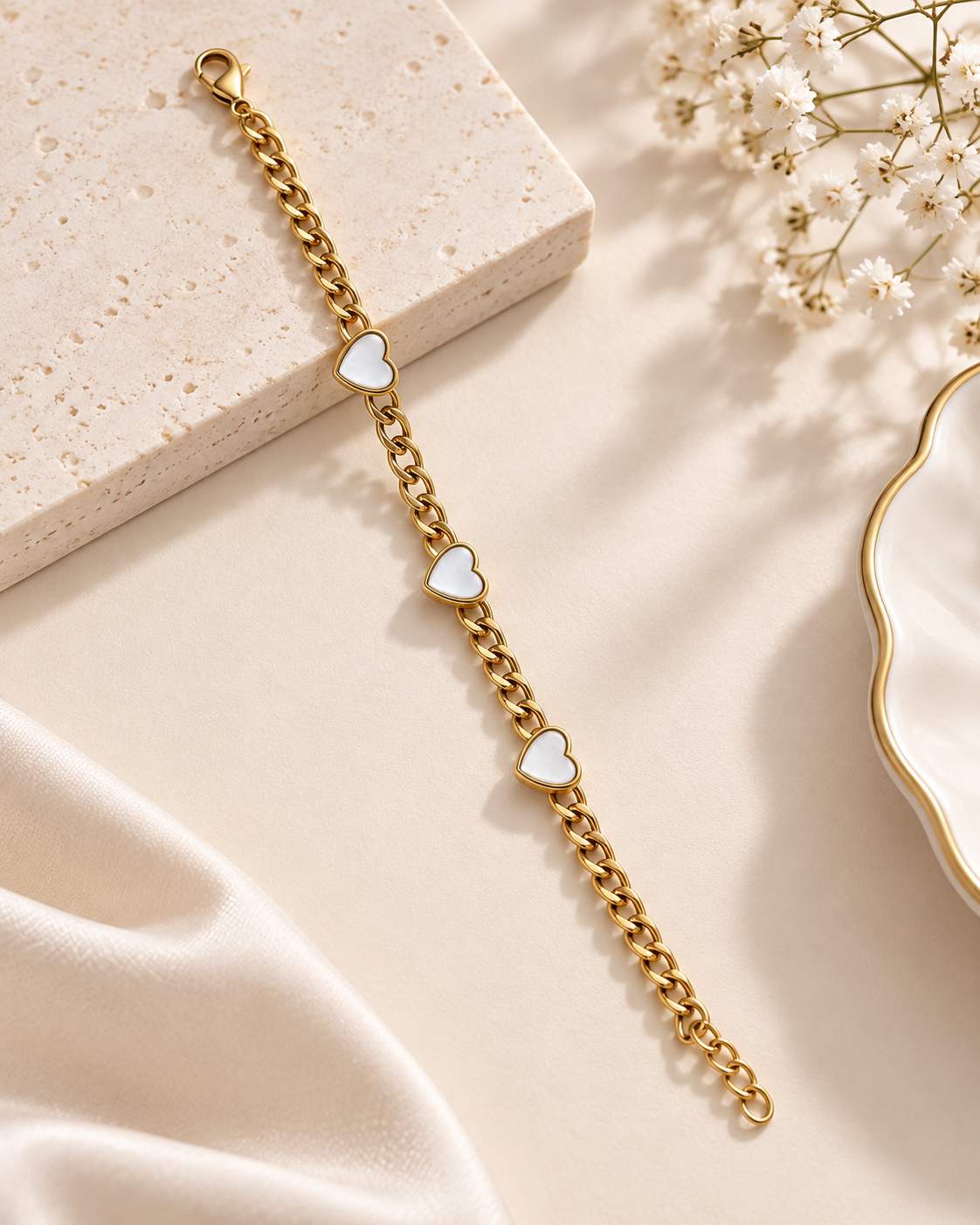 Pearl Heart Charm Bracelet
