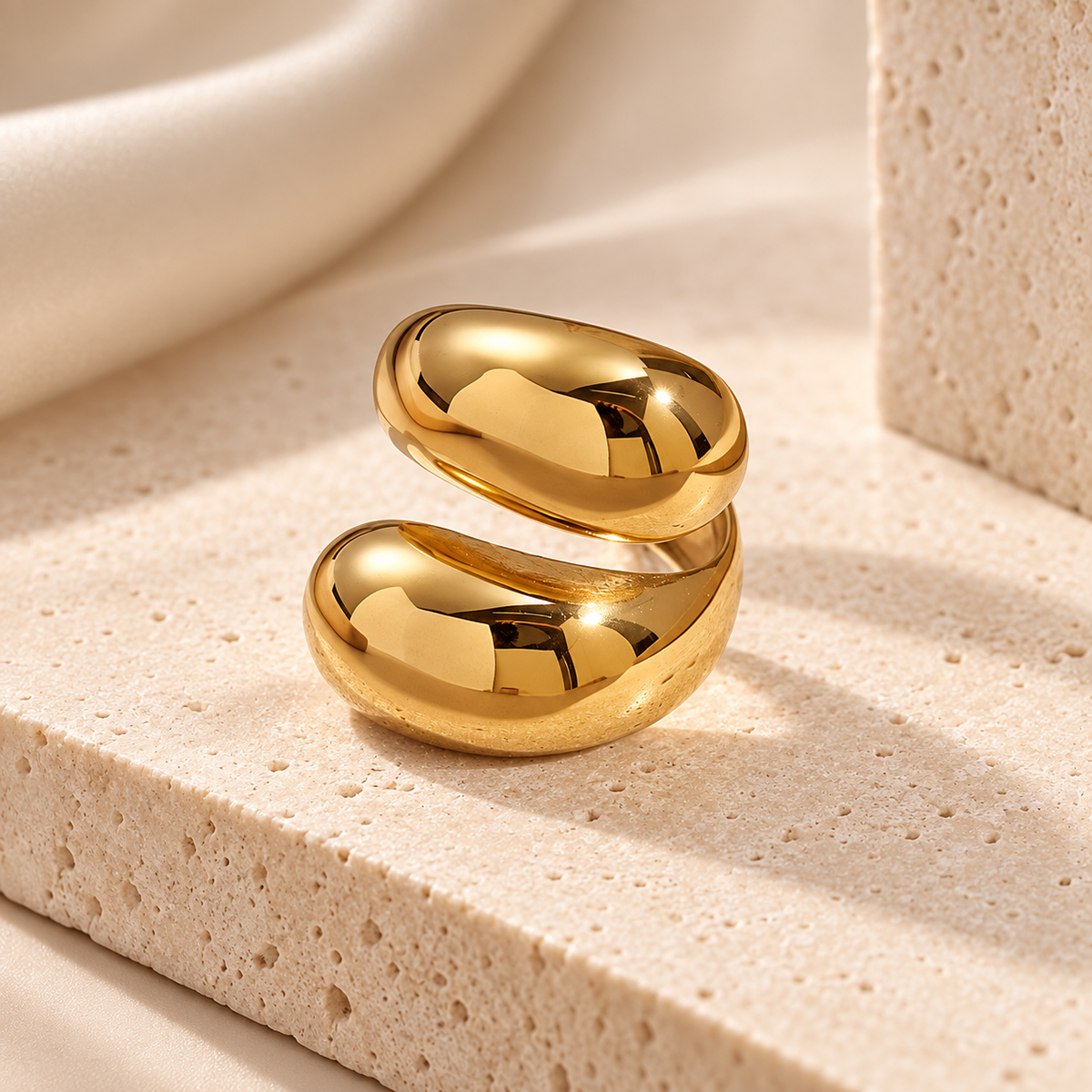 Golden Sculpted Open Ring