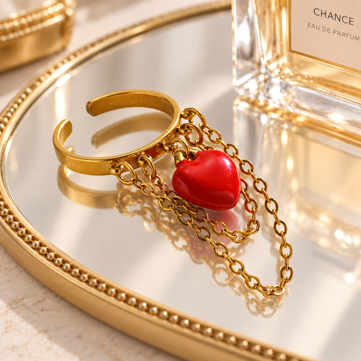Red Heart Charm Ring