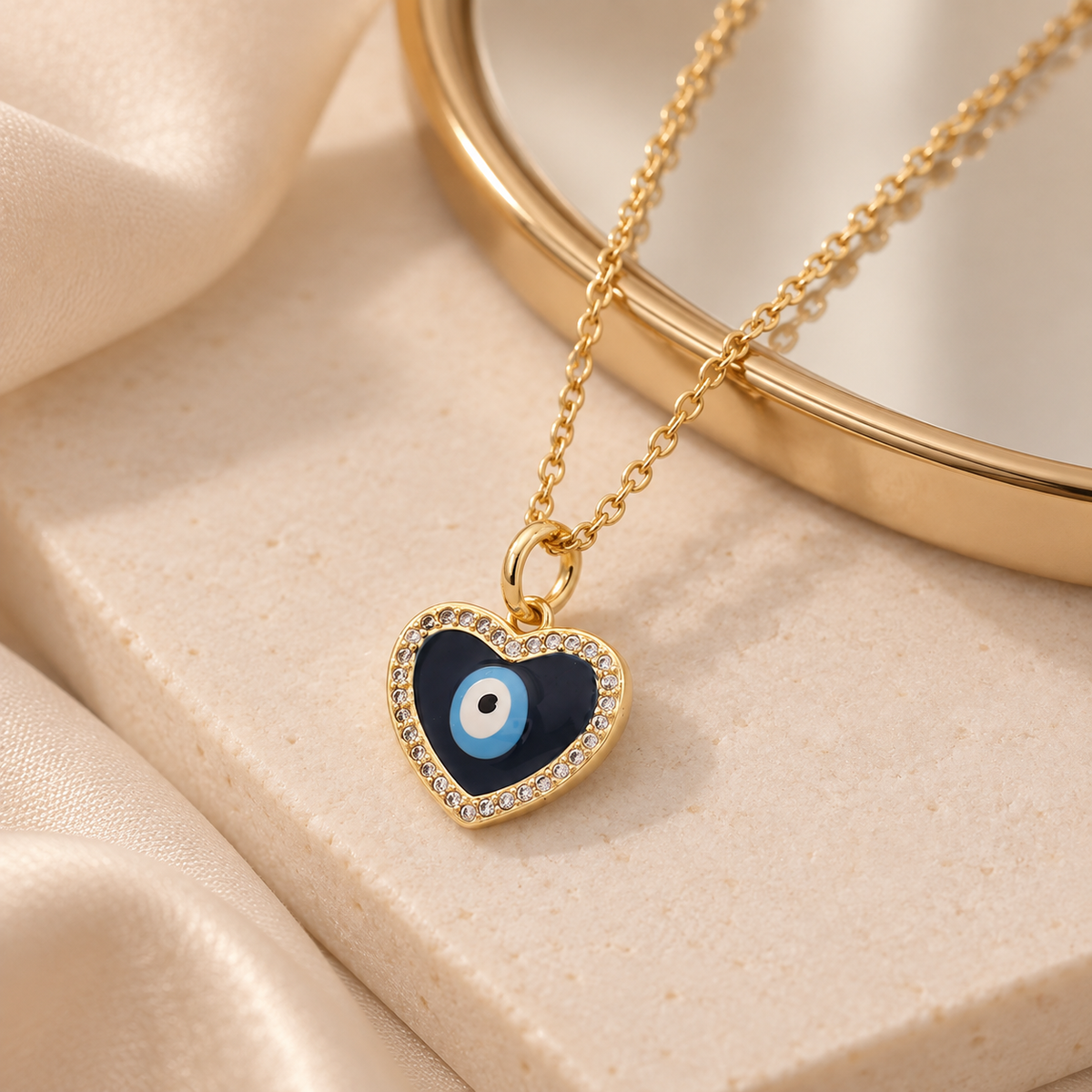Midnight Heart Evil Eye Necklace
