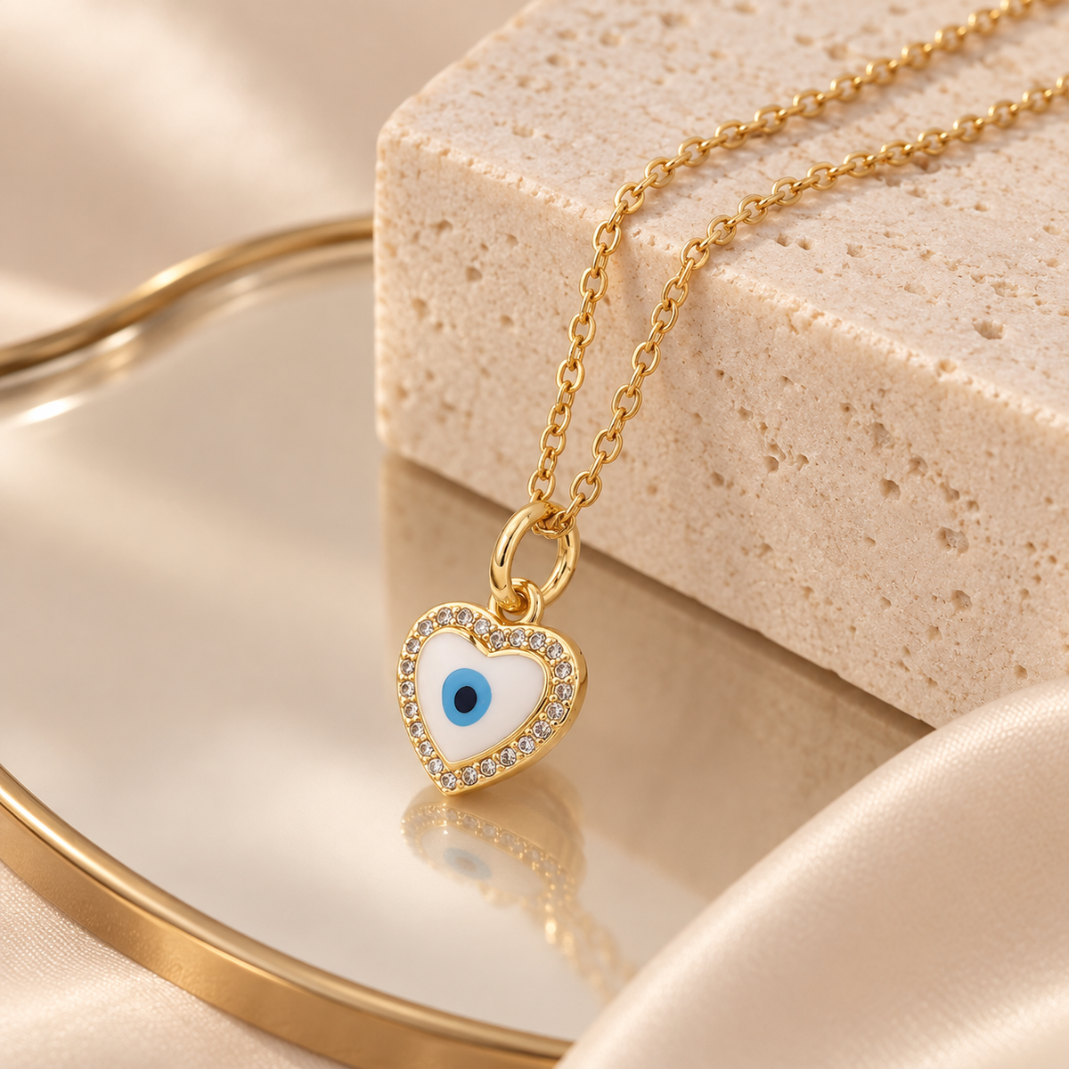 Ivory Heart Evil Eye Necklace