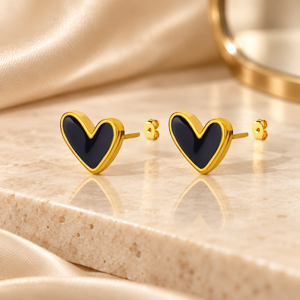 Midnight Heart Stud Earrings