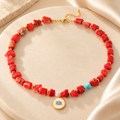 Coral Eye Charm Necklace