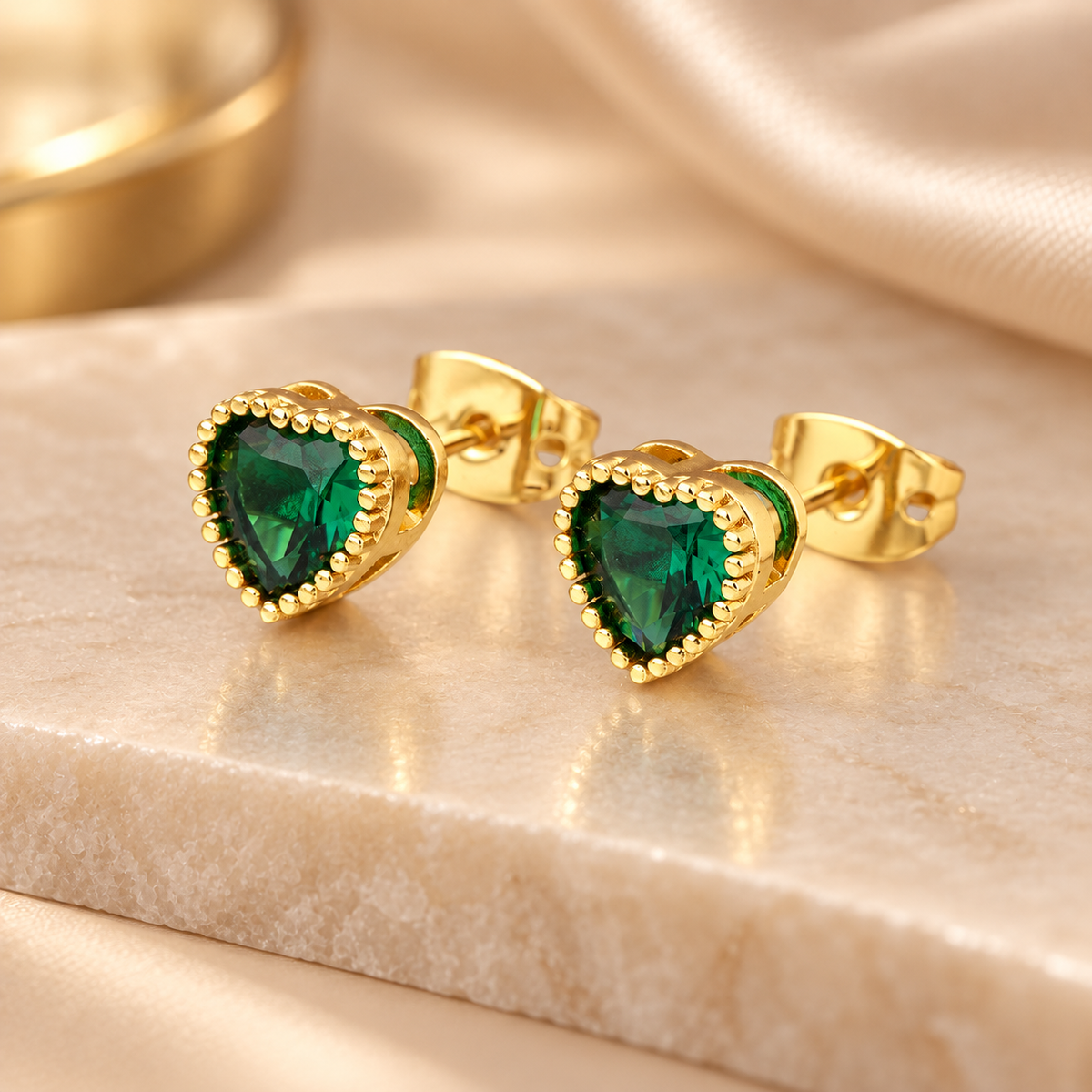 Mini Emerald Heart Studs