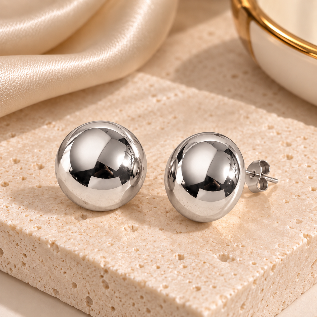 Silver Dome Stud Earrings
