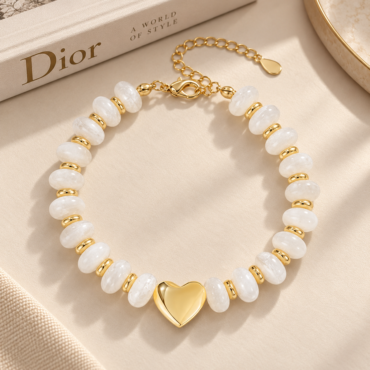 Golden Heart Beaded Bracelet