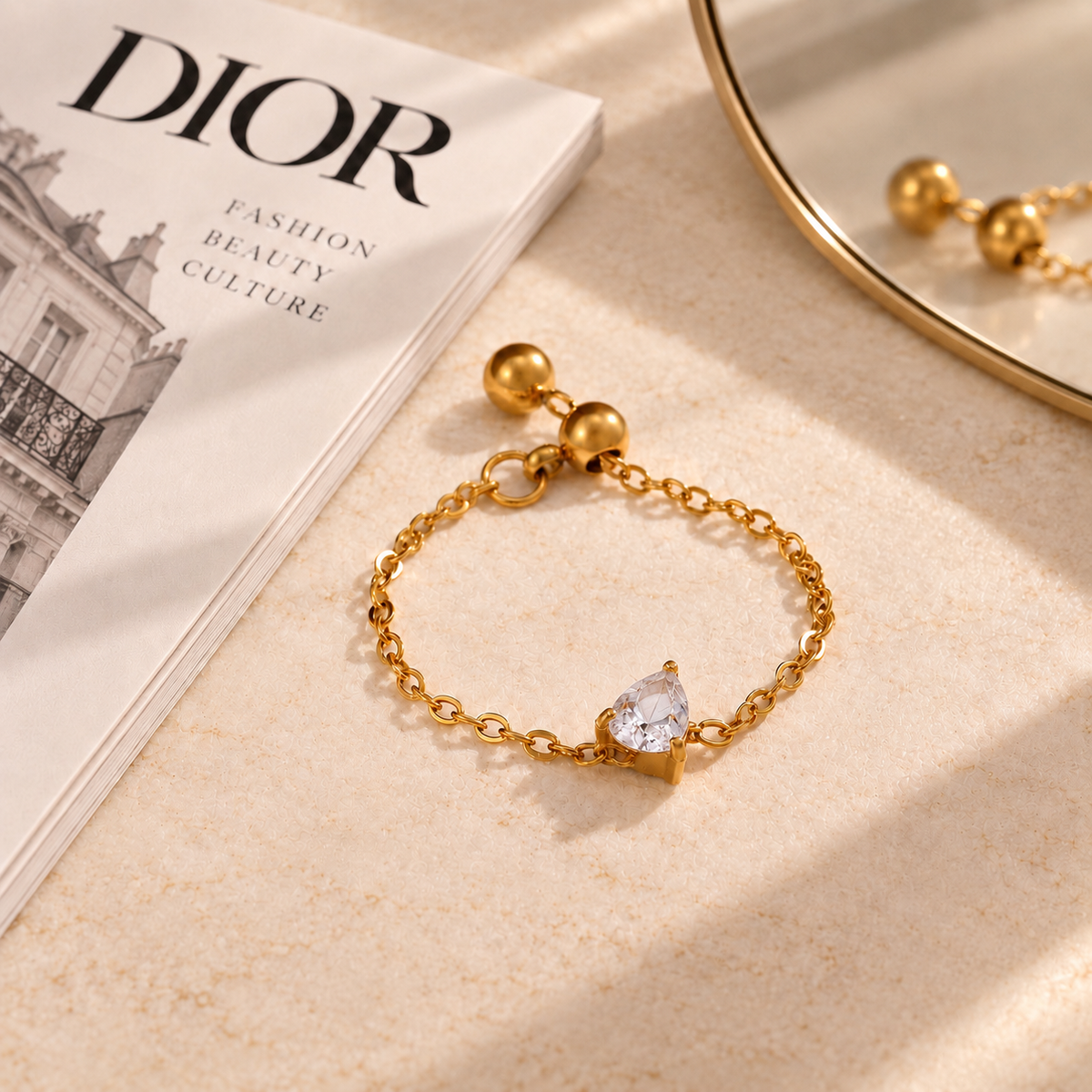 Crystal Drop Chain Ring