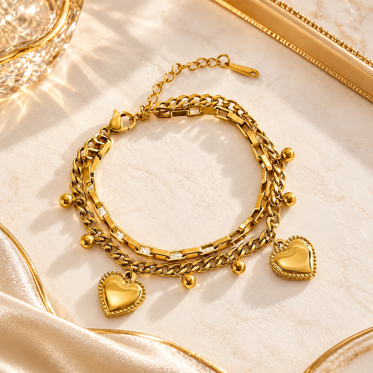 Gold  Hearts Layered Bracelet
