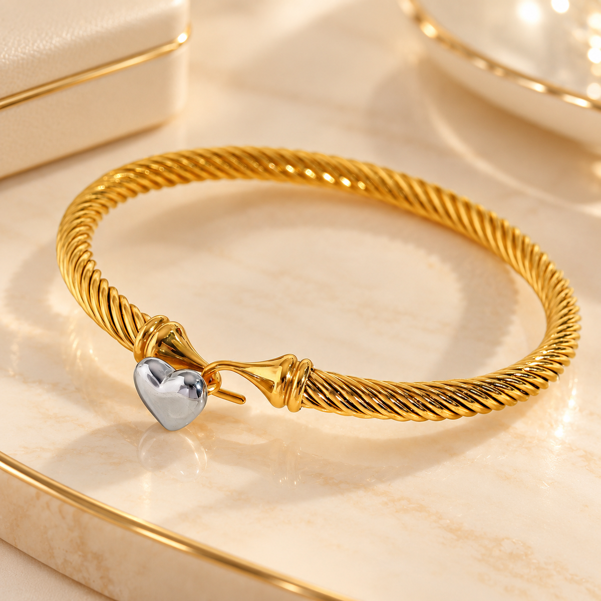 Two-Tone Heart Cable Bangle