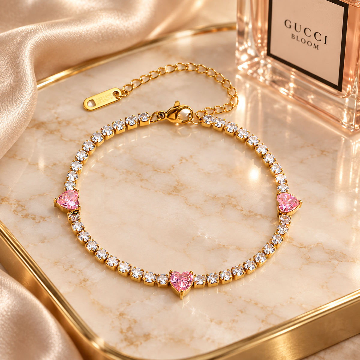 Pink Heart Tennis Bracelet