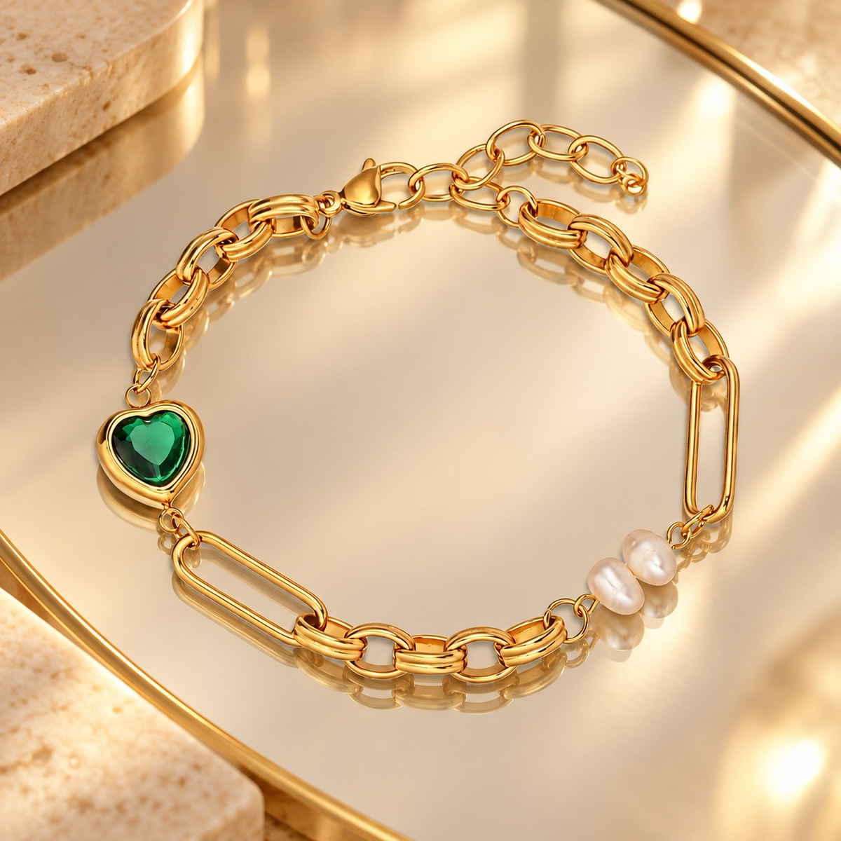 Emerald Pearl Link Bracelet