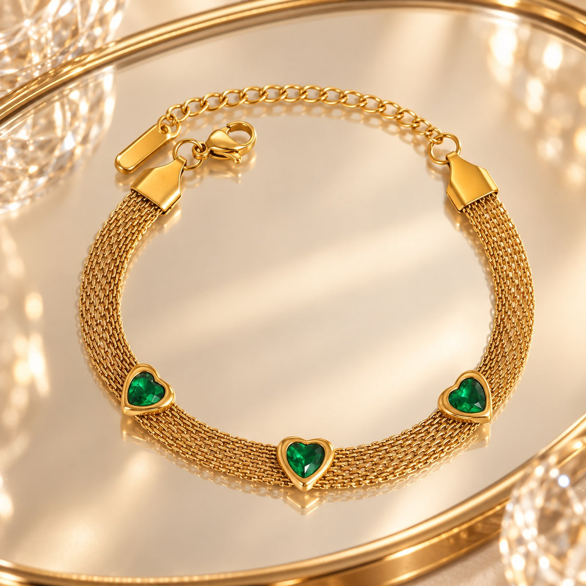 Emerald Heart Mesh Bracelet