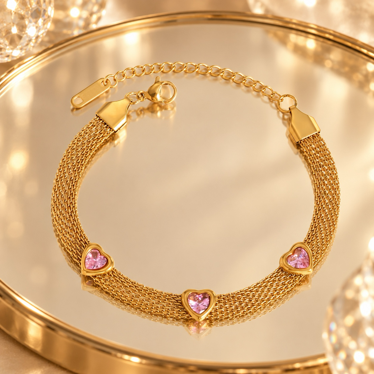 Pink Heart Mesh Bracelet