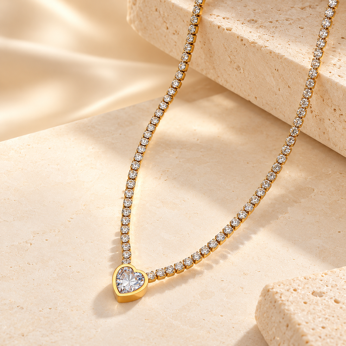 Crystal Heart Tennis Necklace