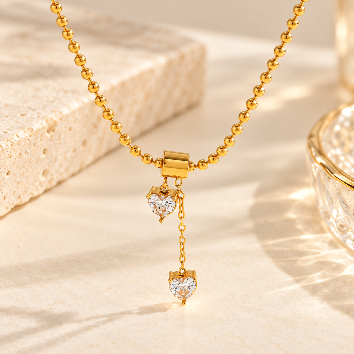 Double Heart Drop Necklace