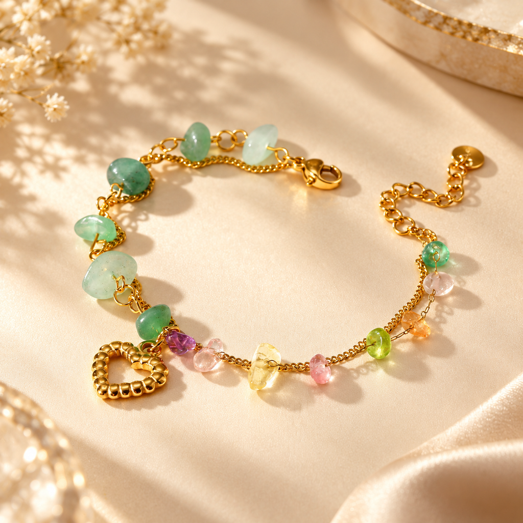 Multicolor Gem Heart Bracelet