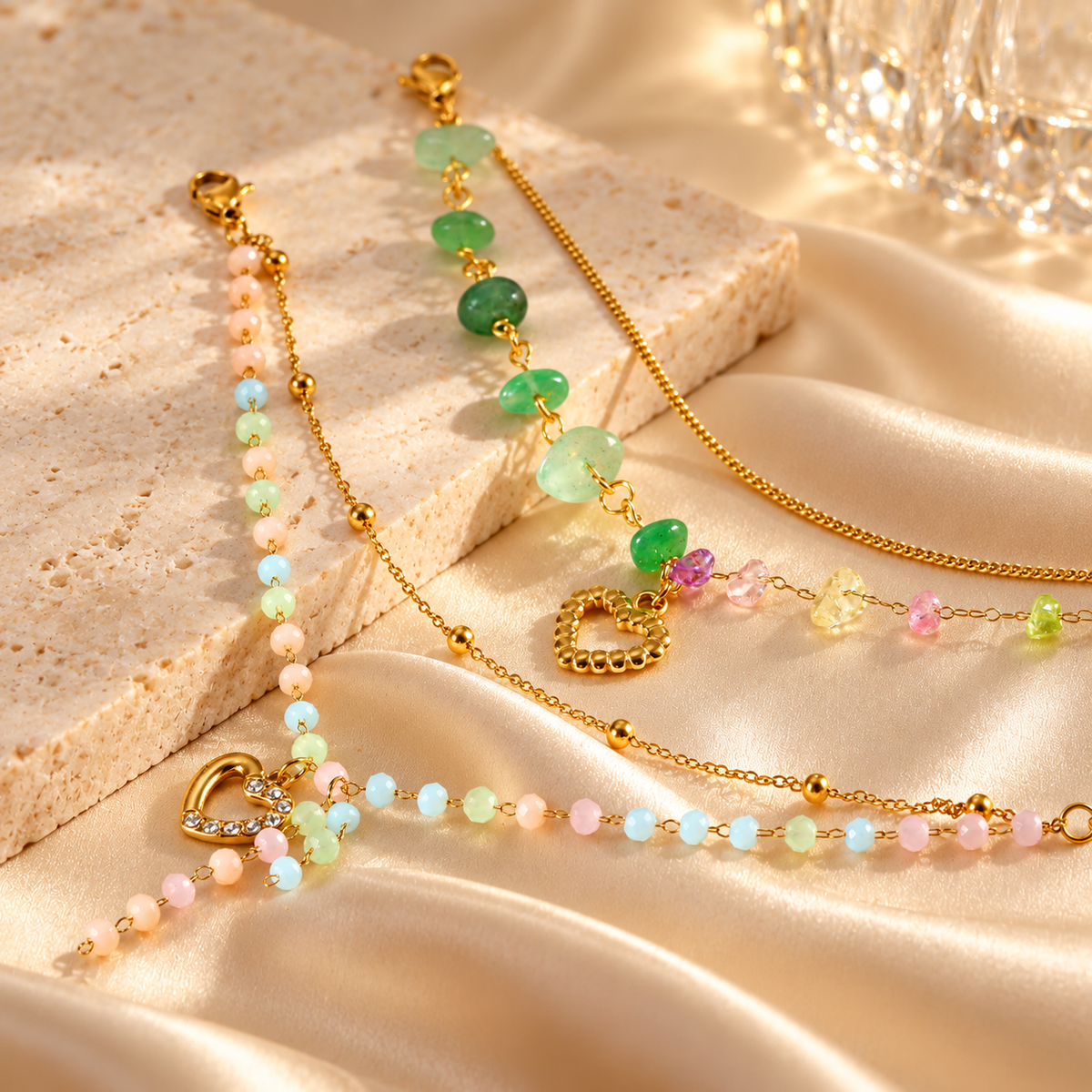 Multicolor Gem Heart Bracelet