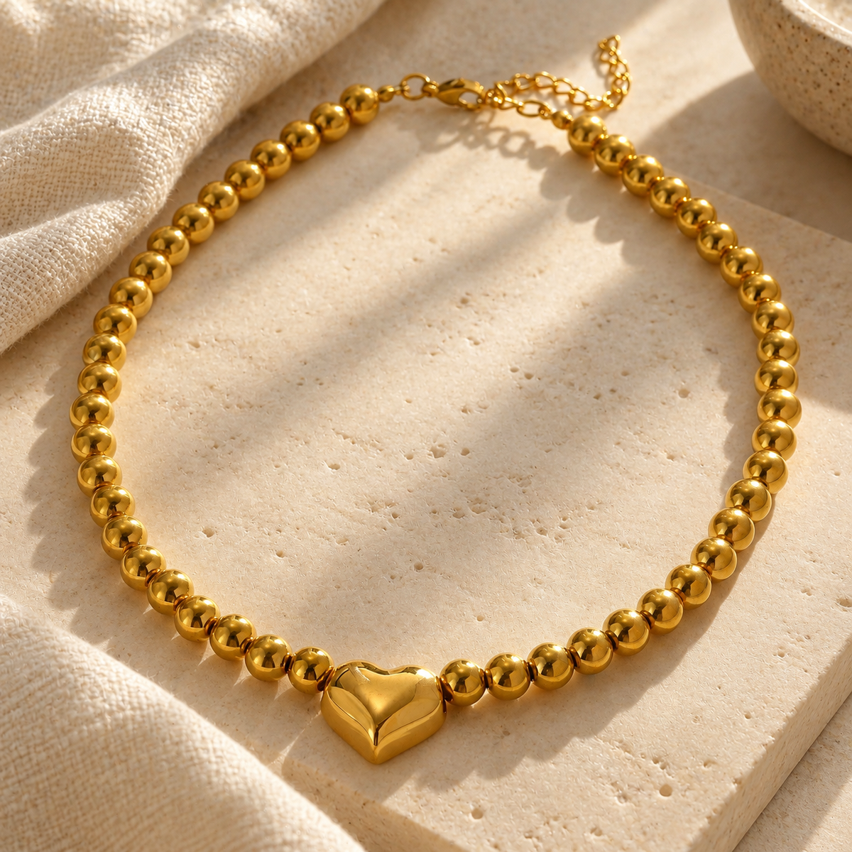 Golden Heart Beaded Necklace
