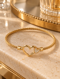 Gold Double Heart Cable Bracelet