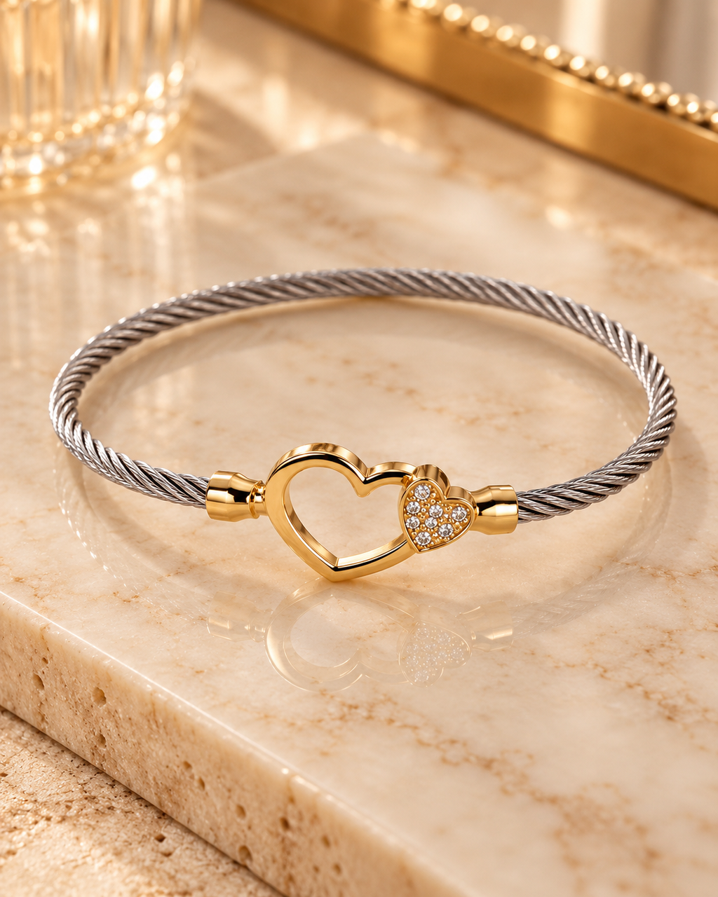 Two-Tone Double Heart Cable BraceletA