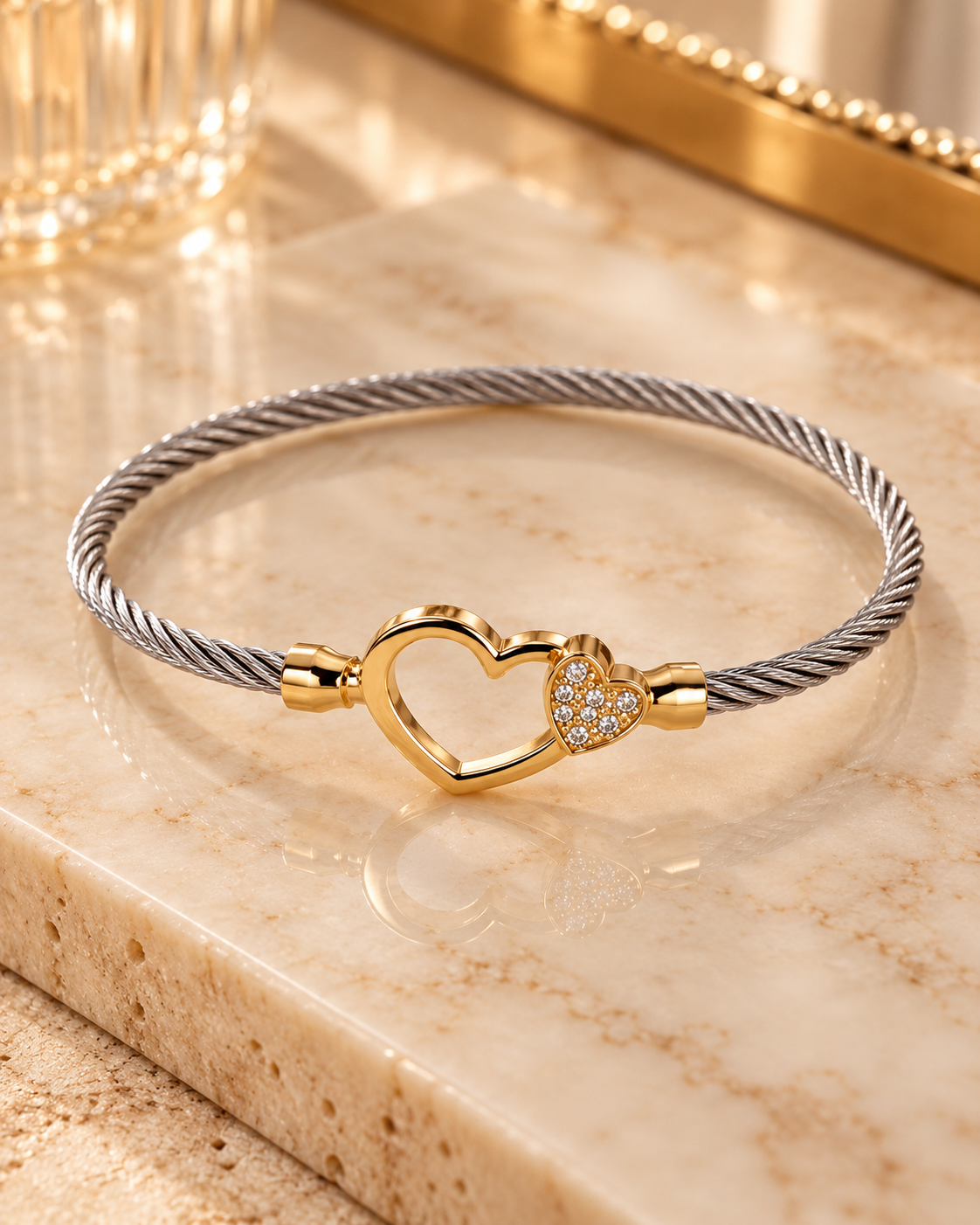 Two-Tone Double Heart Cable BraceletA