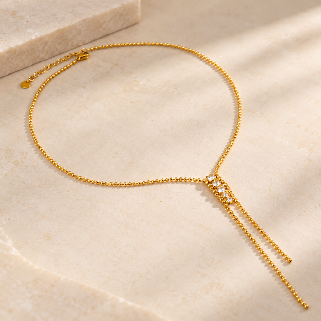 Golden Cascade Lariat Necklace 