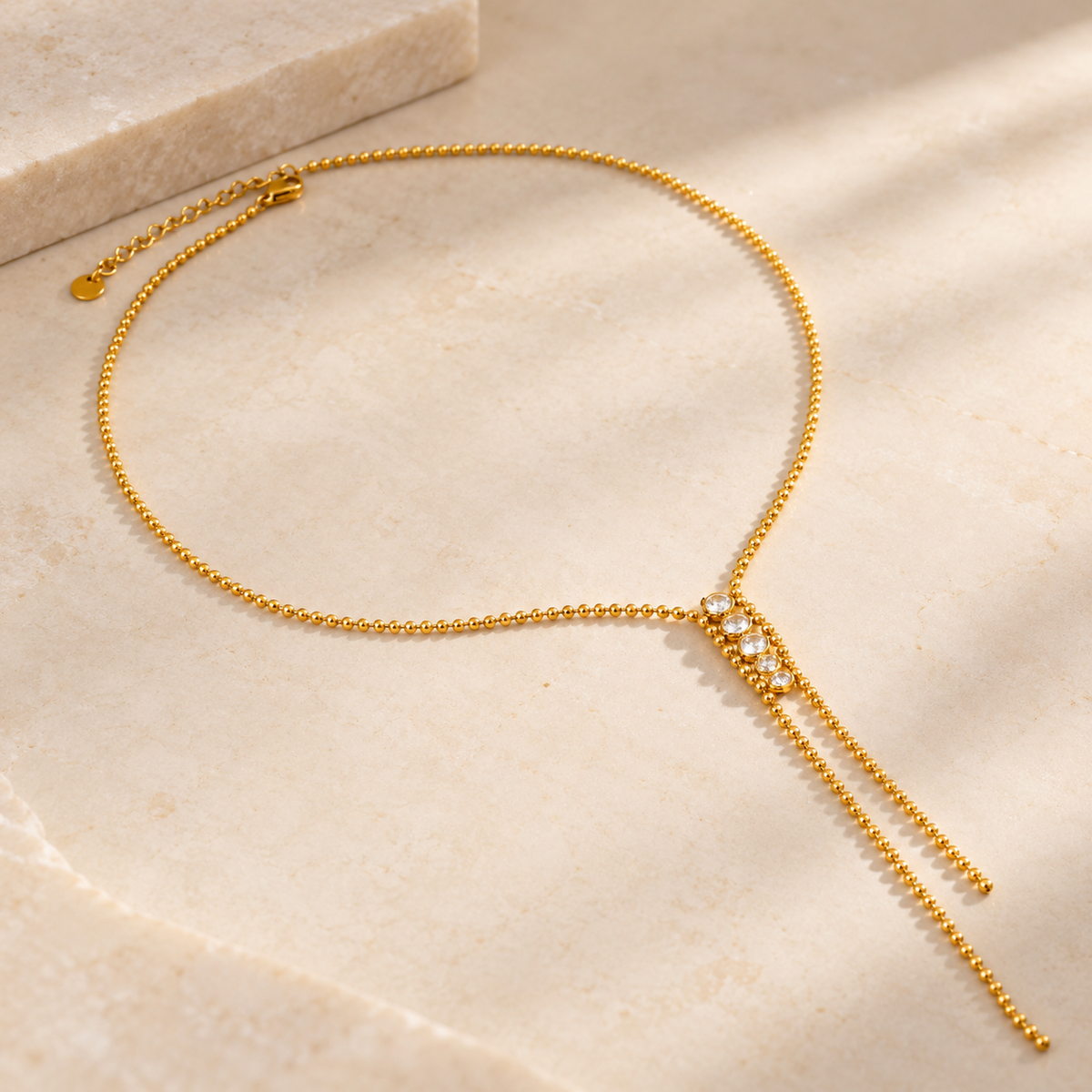 Golden Cascade Lariat Necklace 
