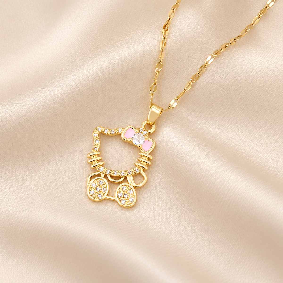 Pink Bow Kitty Pendant Necklace